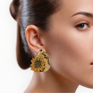 Handcrafted Wooden Sunflower Earrings
